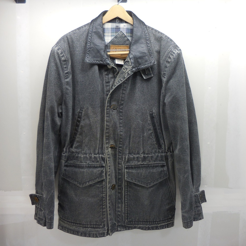 Outback Trading Co Country Squire Black Denim Leather Trim Field Jacket Mens MD